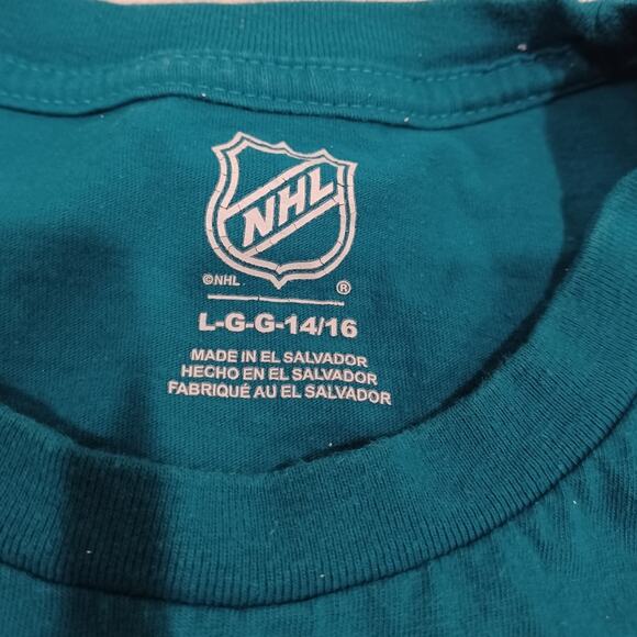 NHL San Jose SHARKS T-Shirt Green Size L14/16 Kids - Picture 3 of 5